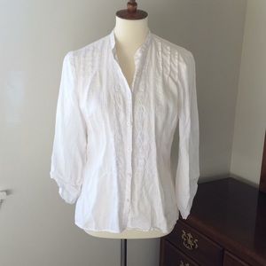 100% Linen white embroidered blouse, size M